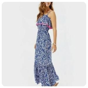 NWT Lilly Pulitzer Adia Maxi Sundress In Oyster Bay Blue Krillin It Size Large